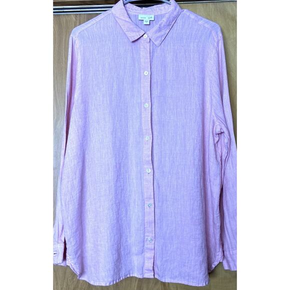 J Jill Tops - JJill Love Linen Sz L Pink LS button Short Curved Hem corners reinforced